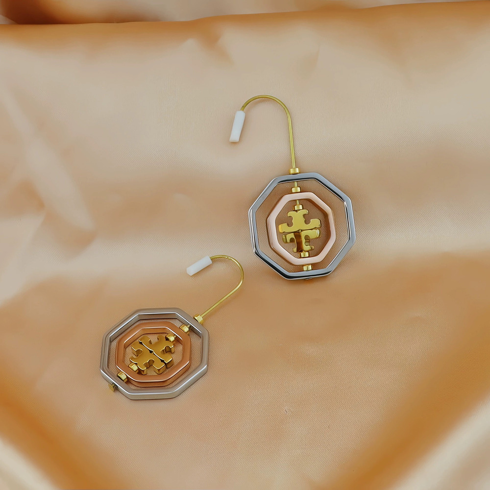 Tory Burch Classic Gold Silver Plated Copper Rotating Earrings